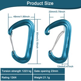 Pack of 4 Heavy Duty Aluminium Carabiners, Large Carabiners, 12 KN (1200 kg), Aluminium Carabiner, Aluminium Carabiner Keyring, Aluminium Carabiner Hook for Camping, Hiking, Fishing (Multi-Colour)