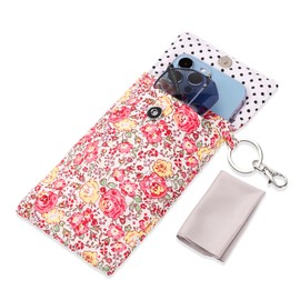 Hongeely Soft Glasses Case Double Eyeglass Case Sunglasses Travel Pouch for Women Men with Key Chain (Floral pattern - Red)