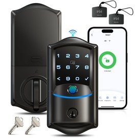 Veise VE027 Built-in Wi-Fi Fingerprint Smart Door Lock, Electronic Digital Keypad Deadbolt, Keyless Entry, App Remote Control, No Bridge Required, IP65 Waterproof, Auto Lock, Matte Black