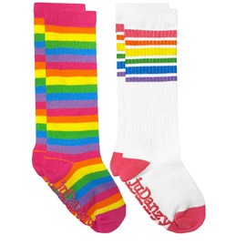juDanzy Colorful Knee High Striped Socks with Grips for Babies Toddlers and Children (2-4 Years Bright Set)