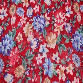 Red Periwinkle Medium Floral Pattern Printed Stretch Poly Power Mesh Fabric by The Yard