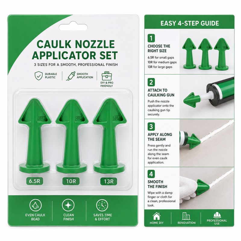 Caulk Nozzle Applicator Tips for Smooth Sealing – 3-Piece Plastic