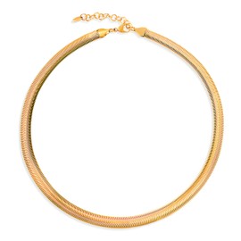 Jeanbeau Snake Chain Choker Necklaces for Women, Simple Statement 18K Gold Plated Flexible Flat Herringbone Layered Necklace Summer Prom Fashion Jewelry Gift