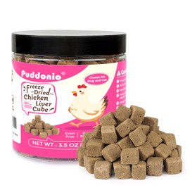 Puddonio Freeze Dried Cats & Dogs Raw Treats, All Natural Single Ingredient Chicken Liver, High Protein Healthy Pet Training Treats or Food Topper, 3.5 oz