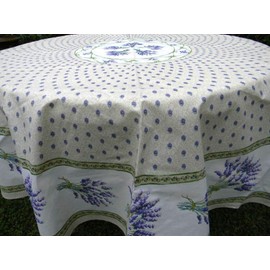 Le Cluny, Lavender Cream (Lavande Creme) French Provence 100 Percent COATED Cotton Tablecloth, 70 Inch Round
