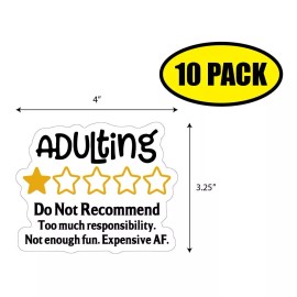 Tampa Printing 10 PACK 3.25"x4" ADULTING DO NOT RECOMMEND Sticker Decal Humor Funny Gift VG0133