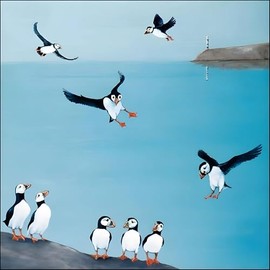 Woodmansterne Birthday/Blank Card for Men/Women - General Male/Female Card - Puffin Friends - Eco-Friendly and Recyclable