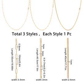 SUNNYCLUE 3 Styles Stainless Steel Chain Figaro Chain Gold-Plated Paper Clip Herringbone Chain Necklaces Jewellery Making Chain Set for DIY Bracelets Craft Supplies Accessories