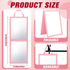 GlikCeil Foldable Portable Full Length Mirror for Dorm Dance Backstage Camping Travel Hanging Folding Makeup Body Mirror for Dancers Artists Home Aestheticians Spa(Pink,33.5" X 13.4")