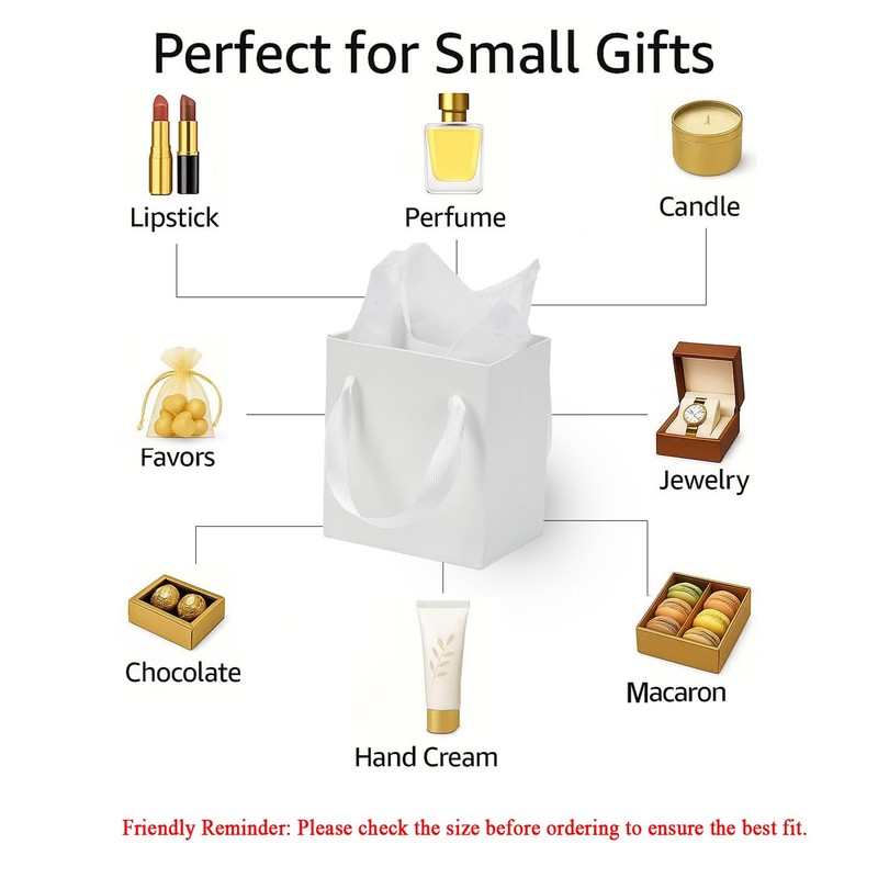 Aosric White Gift Bags with Tissue Paper, 6 Pack, 4x2.8x4.5