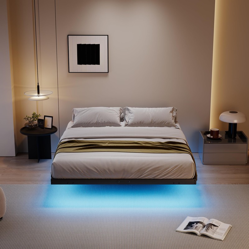 qimamo 14 Inch Floating Full Bed Frame with Smart LED