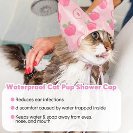 Nanaki Adjustable Cat Shower Cap-Waterproof Sphynx Shower Cap for Cats and Small Dogs Kitten Puppy, Reusable Pet Ear Protection Ear Covers for Bath Grooming Ear Drops Guard