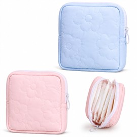 2 PCS Period Bags for Teen Girls, Pink Blue Floral Printed Napkin Storage Period Pouches for Teen Girls, Portable Cute Printed Menstrual Pad Pouch Tampon Holder for Purse, First Period Kit for Girls