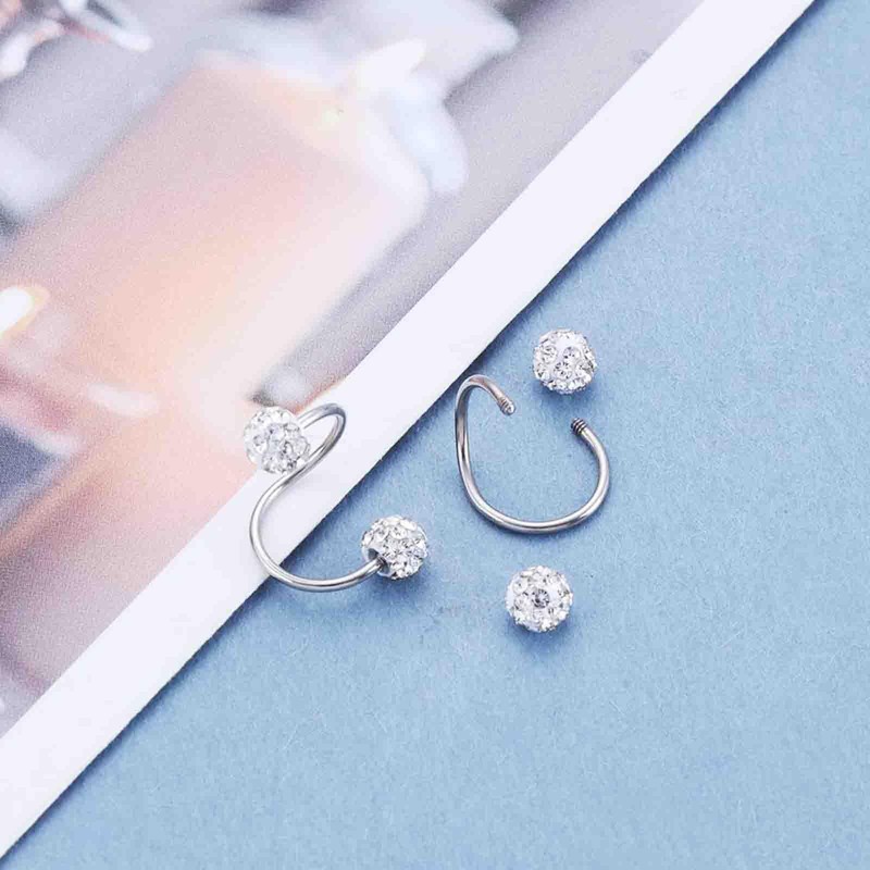 IRCOMULTI Silver Paved Crystal Ball Earrings Sparkling Rhinestone Double Ball