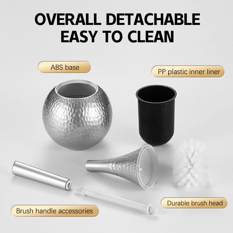 Kobizpanda Silver Toilet Brush and Holder Set, Brushed Nickel Modern