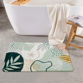 Uphome Cute Boho Bath Mat Modern Abstract Non Slip Bathroom Rugs Soft Machine Washable Green Bath Rug Aesthetic Tropical Plant Bathroom Mat for Indoor Sink Shower Doormat Tub, 20x31 inch