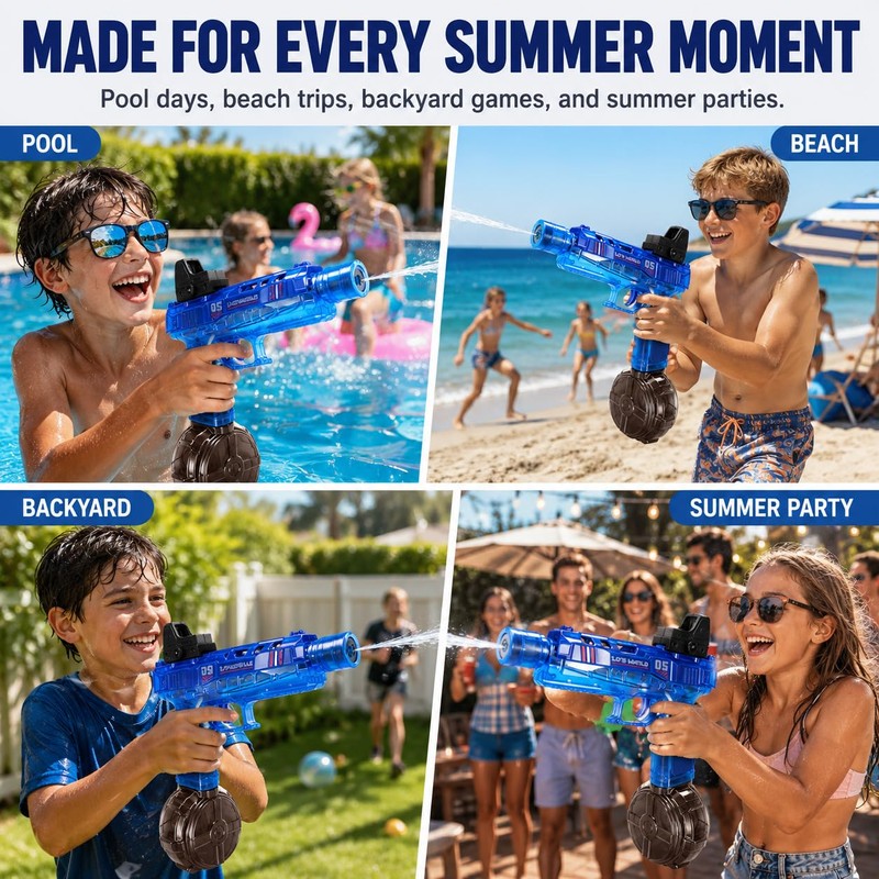 Hawdinoo Electric Water Gun Pistol with LED Lights, Sound Effects,