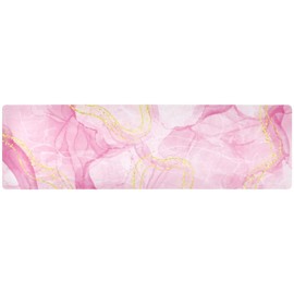 ElliTarr 2-in-1 Table Runner Trivet for Hot Dishes Heat Resistant Hot Plate Mat Pad 39x12 Inch Waterproof Table Protector Trivets for Countertop Non Slip Decorative Marble Pink and Luxury Gold