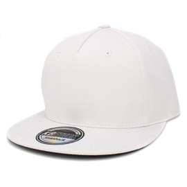 KNW-1471 WHT Plain Classic 5 Panel Snapback Mesh Back Flat Bill Trucker Blank Adjustable Hat Cap Unisex