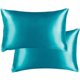 Satin Silky Pillowcases Set for Hair - Pillowcase Covers with Envelope Closure - Cool and Easy to Wash - Pillowcase Set of 2 - Pillow Cover Only Without Insert (Peacock Blue, Queen(20"x30"))