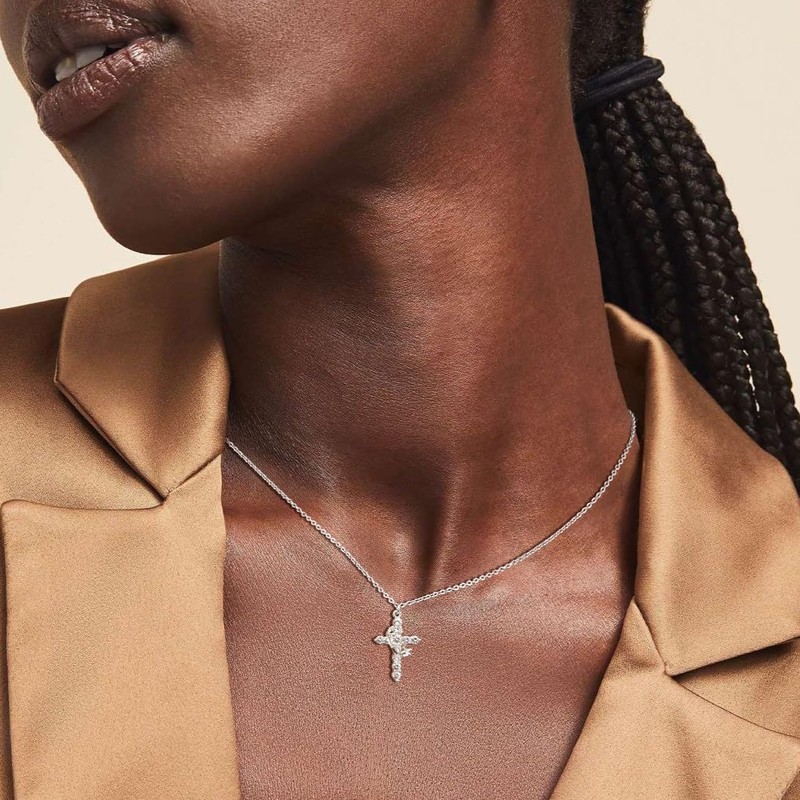 Tewiky Silver Crown Cross Necklace for Women Faith Jewelry Gift