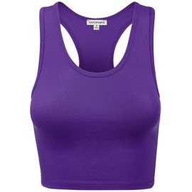 Women Sleeveless Racerback Crop Camisole Tank Tops Cotton Basic Shirts Purple S