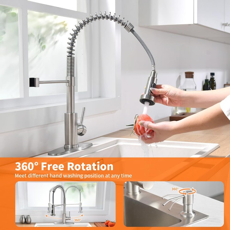 OWOFAN Kitchen Sink Faucet with Soap Dispenser, Kitchen Faucet with