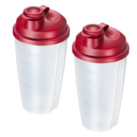 Westmark 2 Mixing and Shaking Cups / Dressing Shakers with Measuring Scale, Removable Mixing Disc and Lockable Spout, Capacity: 0.5 L, Plastic, BPA-Free, Colour: Translucent / Red