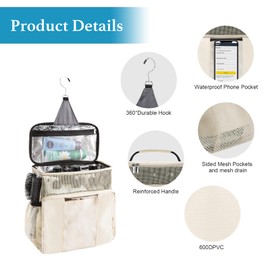 Olosar Shower Caddy, Hanging Toiletry Bag Dorm Room Essentials for College Students, Travel Essentials Hanging Shower Organizer for Traveling, Quick Dry Shower Caddies Portable for Beach-Off White