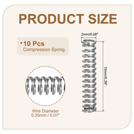 sourcing map Small Compression Spring 2 mm OD 0.35 mm Wire Diameter 10 mm Free Length 304 Stainless Steel Extension Spring for Shop Home Repairs DIY Projects (Silver Tone, Pack of 10)