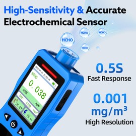 ZYKYCX Formaldehyde Detector, Rechargeable HCHO Monitor with Vibration, Visual & Sound Alarms, Temperature Humidity Meter, Formaldehyde Air Quality Tester for Home, Work