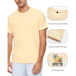 TURAND Mens Graphic Tees Casual T-Shirts Beach Coconut Tree Print Cotton Shirts for Men Short Sleeve Tshirt Summer Tee Top, Beige M