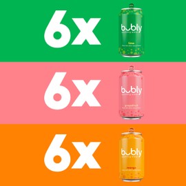 Bubly bubly Sparkling Water, Tropical Thrill 3 Flavor Variety Pack (Lime, Grapefruit, Mango), Zero Sugar & Zero Calories, Seltzer Water, 12 Fl Oz Cans (Pack of 18)