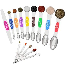 Wildone 14 Piece Stainless Steel Measuring Spoons Set, Including 8 Double Sided Magnetic Measuring Spoons, 1 Leveler and 5 Mini Measuring Spoons, for Dry and Liquid Ingredients, Fits in Spice Jar