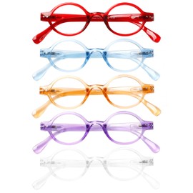 JOSCHOO 5 Pack Retro Round Reading Glasses Mini Small Comfortable Readers for Women Men (5 Mix Clour-5, 1.0)