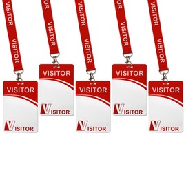 Visitor ID Badge Card with Lanyard Clip - Reusable Temporary Pass, Heavy Duty Plastic Name Tag for Company, School, Exhibition (5 PCS)