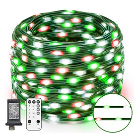 ROADAYLY Christmas Lights, 180 LED Outdoor Waterproof Christmas Tree Lights with Remote Timer 8 Modes, Green Wire Plug Fairy Lights for Indoor Tree Garden Patio Yard Xmas Decorations String Lights