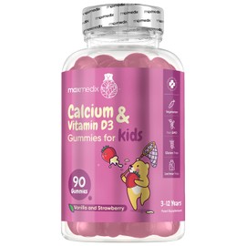 Calcium and Vitamin D for Kids | 90 Tasty Gummies | Natural Strawberry & Vanilla Flavours | 45 Days Supply | Vegetarian Calcium for Kids Aged 3-12 Years | Easy to Chew, Gluten-Free & Lactose-Free