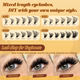 QUEWEL Cluster Lashes 4 Stile 450 STK Einzelne Wimpern 10-18 mm Wimpern Extensions geeignet für Anfänger, Lash Extension wiederverwendbar, Natürliches Make-up selbst zu Hause(60+80+100+150D-A)