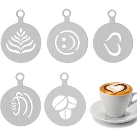 Pack of 5 Stainless Steel Coffee Stencils Cappuccino Barista Stencils Cocoa Decoration Stencil Coffee Accessories DIY Art Templates Coffee Cappuccino