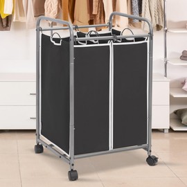 STORAGE MANIAC Laundry Sorter 2 Section, 90 L Laundry Hamper with Wheels, Laundry Basket Sorter, Laundry Separator Hamper, Laundry Organizer, 2 Bag Laundry Cart with Wheels and Removable Bags, Black