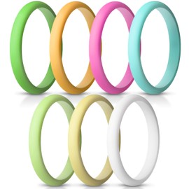 ThunderFit Stackable Silicone Wedding Rings for Women, Thin Rubber Engagement Bands 2.5mm Wide 1.8mm Thick - 1/2/3/4/5/7 Variety Multipack