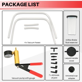 DASBET 2 in 1 Brake Bleeder Kit with Hand Held Vacuum Pump Tester 16PCS Brake Clutch Bleeder Tool with Adapters One-Man Brake and Clutch Bleeding System for Automotive (Red)