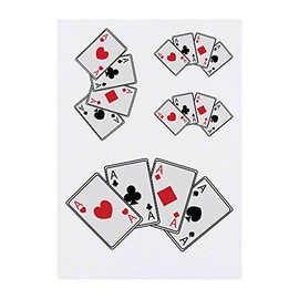 4 x 'Aces Playing Cards' Temporary Tattoos - Water Resistant, Skin-Safe, Non-Toxic Transfers, Mixed Sizes (TO00042049)