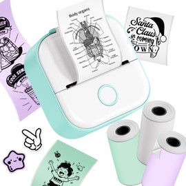 Phomemo T02 Sticker Printer with 3 Rolls Paper- Mini Printer Print Pod Portable Thermal Printer Inkless Pocket Printer Bluetooth Photo Printer for Learning Assistance, Study Notes, Journal, Fun, Work