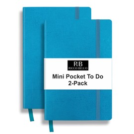 RICCO BELLO 2-Pack Mini Pocket To Do List Soft Faux Leather Cover Notebook, Undated, for Work, Home, School, Productivity Planner 3.75 x 5.6 inches, (Turquoise)