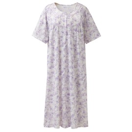 Keyocean Nightgowns for Ladies, Soft Cotton Lightweight Comfortable Women Short Sleeves Nightgown, Purple Lily Floral, Medium