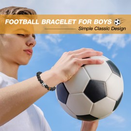 Sternstunde Boys' Football Bracelet, Children's Gifts, Boys Jewellery, Football Gifts for Boys, Football Gifts for Boys, Gift Boy 8 9 10 11 12 Years (Black), Adjustable, Stone, Tiger's Eye