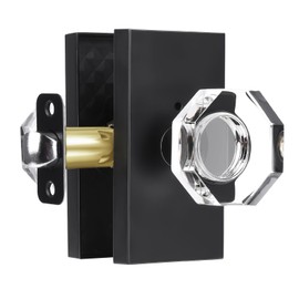 HIEMEY Matte Black Clear Glass Crystal Door Knobs Interior with Lock,Octagon Modern Classic Privacy Door Knobs for Bedroom/Bathroom