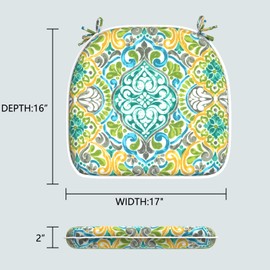 LVTXIII Outdoor Chair Cushions Set of 2, Patio Seat Cushions D16xW17 with Ties, Water Repellent Chair Pads for Patio Furniture Garden Use, Damask Green